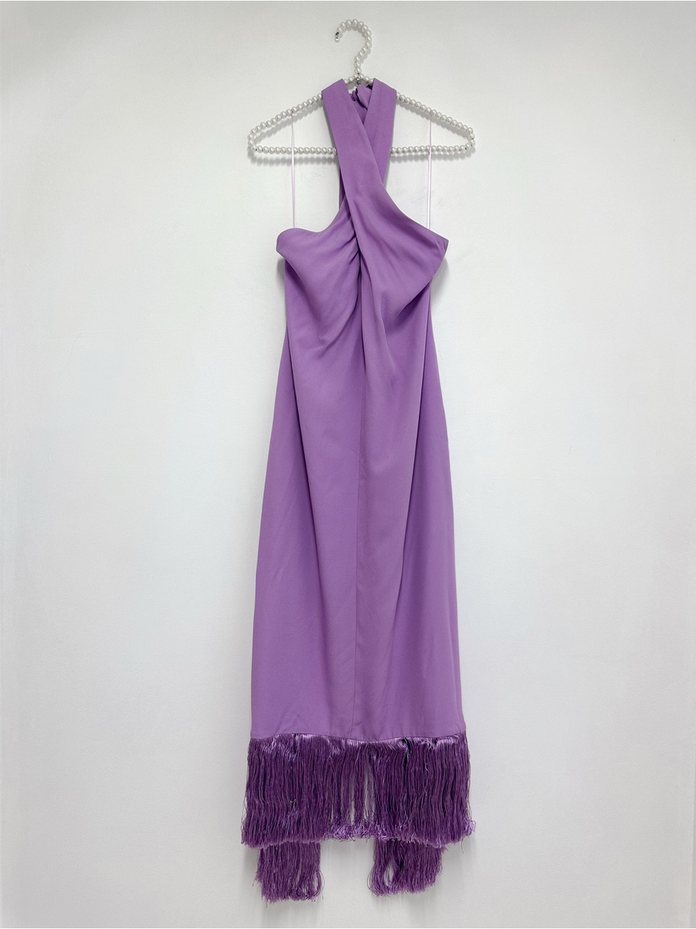 J. Crew Collection Halter Neck Fringe Hem Crepe Dress in Purple - Picture 3 of 7